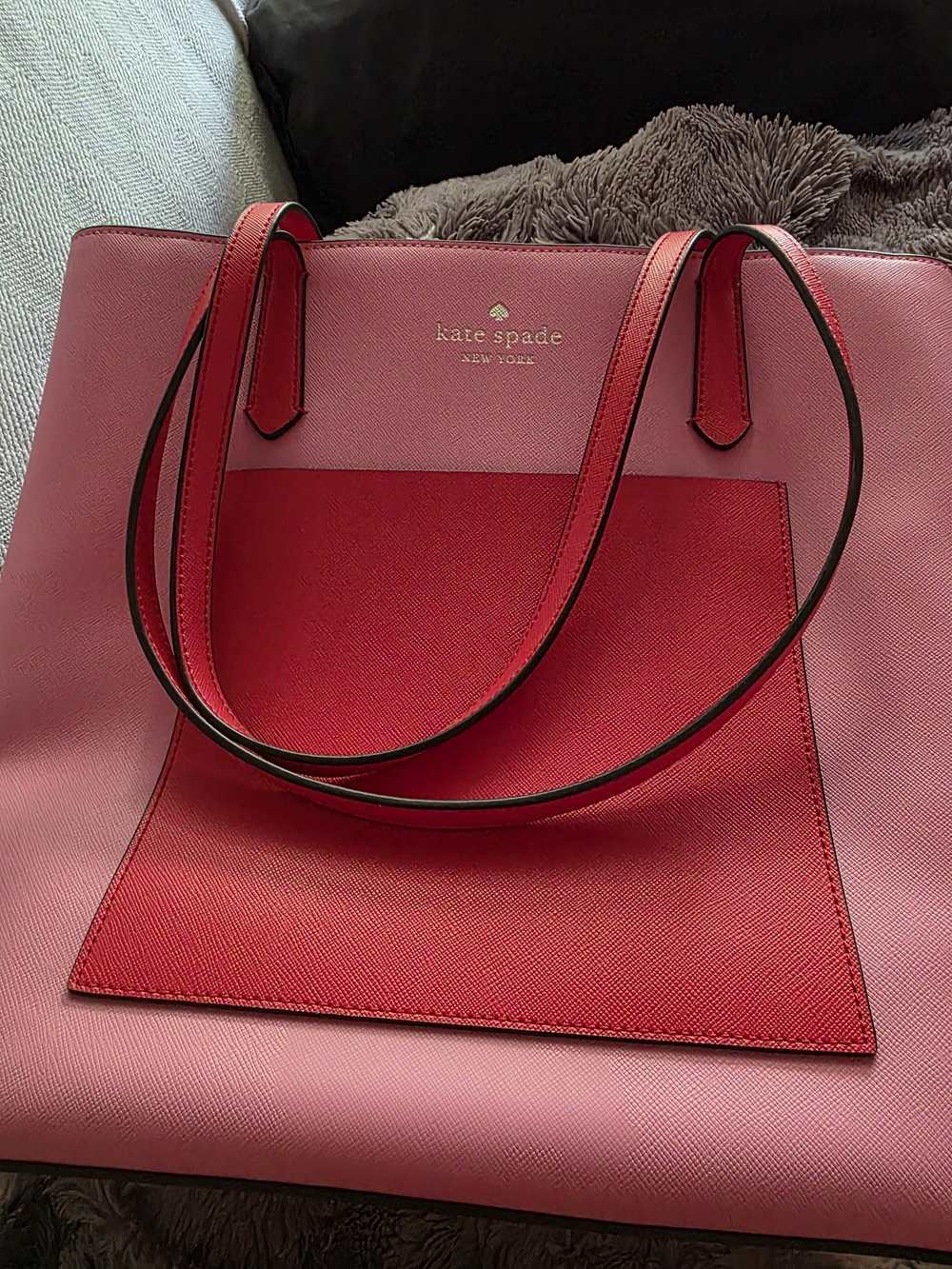 kate spade Pink and Red Colorblock Tote with Front Pocket